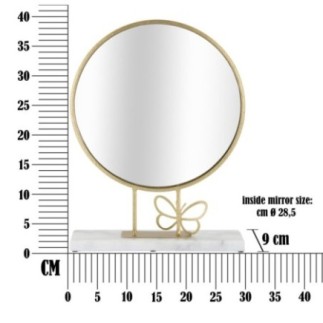 Miroir rond sur socle avec papillon doré 30x9x39.5 cm