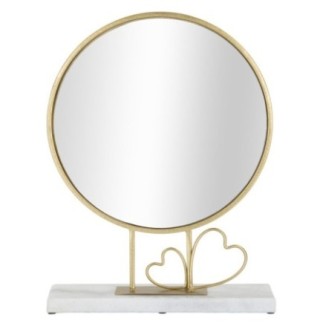 Espelho redondo com base e coração dourado 30x9x39,5 cm