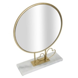 Espelho redondo com base e coração dourado 30x9x39,5 cm
