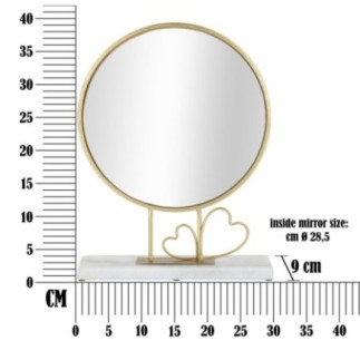 Miroir rond sur socle avec coeur doré 30x9x39.5 cm