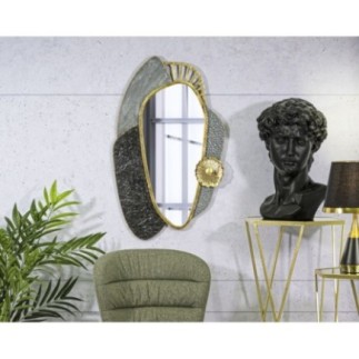 Miroir d’art en métal gris et doré 55.9x5.7x90.8 cm