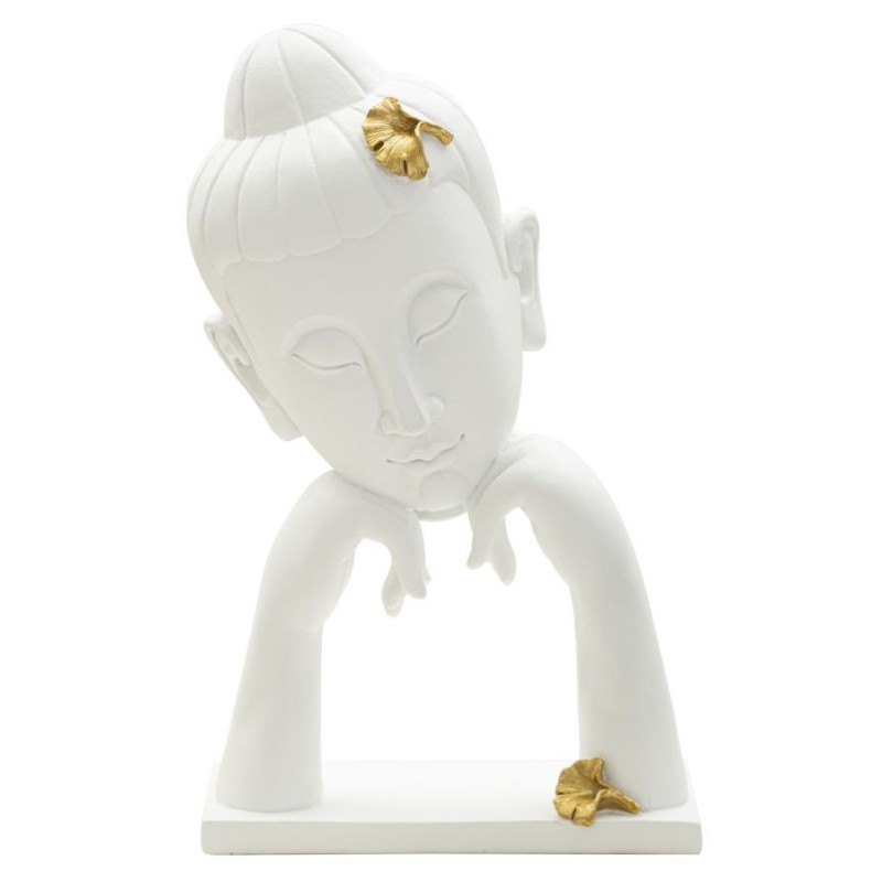 Testa di Buddha in resina bianca 21,5x13x36 cm