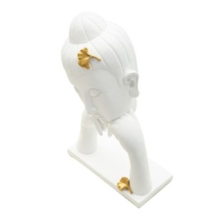 Testa di Buddha in resina bianca 21,5x13x36 cm