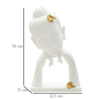 Testa di Buddha in resina bianca 21,5x13x36 cm