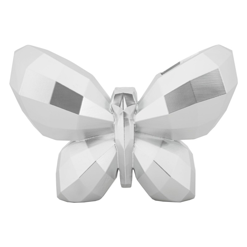 Jarrón mariposa de resina plateada 22,5x8x15 cm