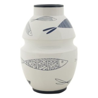 Vaso com motivo de peixe em cerâmica branca, 15 x 24 cm