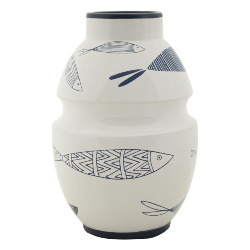 Vaso com motivo de peixe em cerâmica branca, 15 x 24 cm