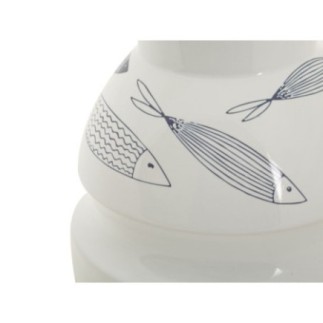 Vaso com motivo de peixe em cerâmica branca, 15 x 24 cm