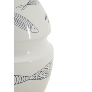 Vaso com motivo de peixe em cerâmica branca, 15 x 24 cm