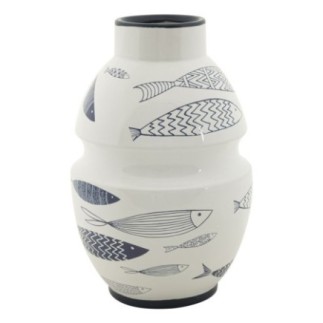 Vaso com motivo de peixe em cerâmica branca, 21 x 31 cm