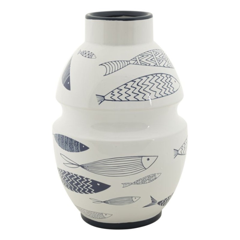 Vase motif poisson en céramique blanche 21x31 cm