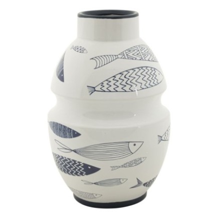 Vaso com motivo de peixe em cerâmica branca, 21 x 31 cm