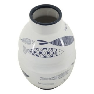 Vaso com motivo de peixe em cerâmica branca, 21 x 31 cm