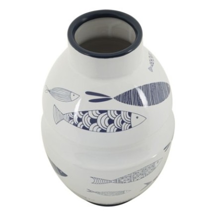 Vaso com motivo de peixe em cerâmica branca, 21 x 31 cm