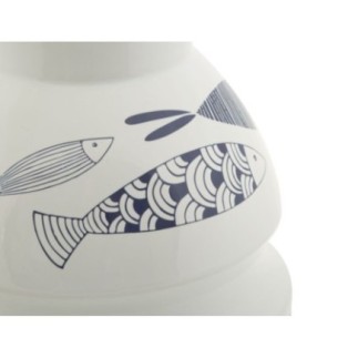 Vaso com motivo de peixe em cerâmica branca, 21 x 31 cm