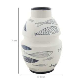 Vaso com motivo de peixe em cerâmica branca, 21 x 31 cm
