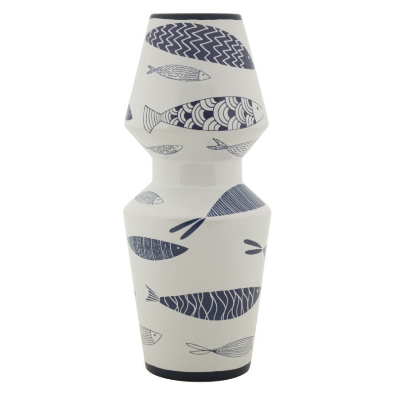 Vaso com motivo de peixe em cerâmica branca, 14 x 34 cm Vaso com motivo de peixe em cerâmica branca, 14 x 34 cm