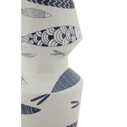 Vaso com motivo de peixe em cerâmica branca, 14 x 34 cm