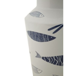 Vaso com motivo de peixe em cerâmica branca, 14 x 34 cm