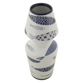 Vaso com motivo de peixe em cerâmica branca, 14 x 34 cm