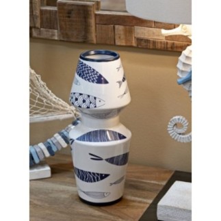 Vaso com motivo de peixe em cerâmica branca, 14 x 34 cm