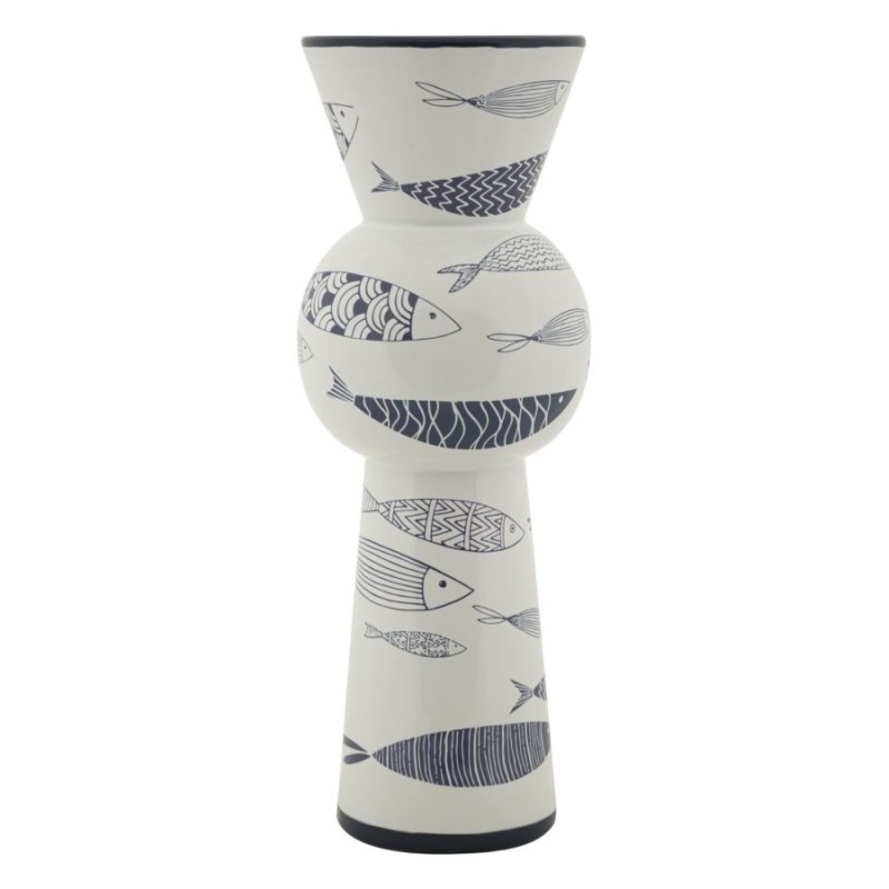 Vase motif poisson en céramique blanche 14x38.5 cm