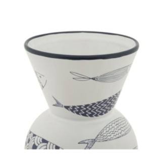 Vaso com motivo de peixe em cerâmica branca, 14 x 38,5 cm