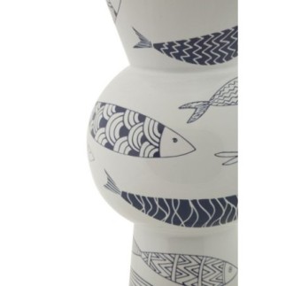 Vaso com motivo de peixe em cerâmica branca, 14 x 38,5 cm