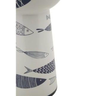 Vaso com motivo de peixe em cerâmica branca, 14 x 38,5 cm