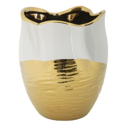 Vaso de cerâmica dourado e branco, 20 x 25 cm