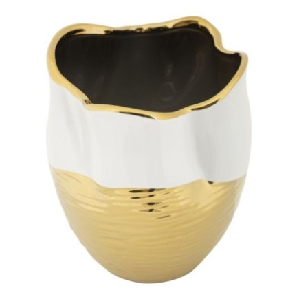 Vaso de cerâmica dourado e branco, 20 x 25 cm