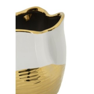 Vaso de cerâmica dourado e branco, 20 x 25 cm