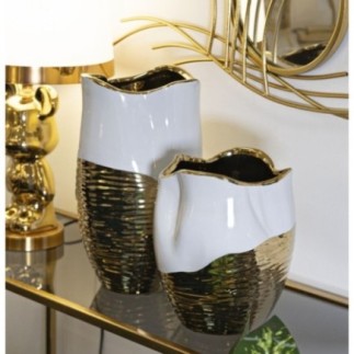 Vaso de cerâmica dourado e branco, 20 x 25 cm