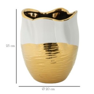 Vaso de cerâmica dourado e branco, 20 x 25 cm