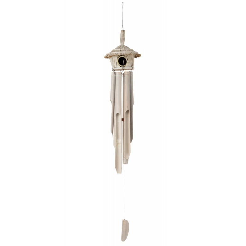 Nichoir avec carillon en bambou blanc L26*l26*H135cm
