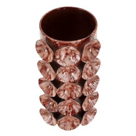 Jarrón con forma de concha de metal marrón, 12,5 x 12,5 x 24 cm