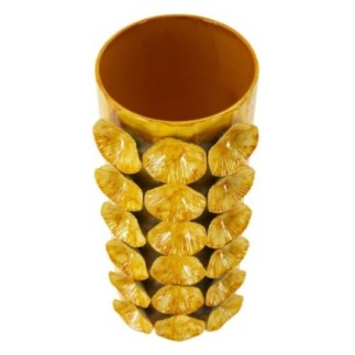 Vaso em forma de concha em metal amarelo 16x15x33