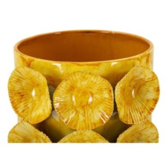 Vaso em forma de concha em metal amarelo 16x15x33