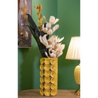 Vaso em forma de concha em metal amarelo 16x15x33