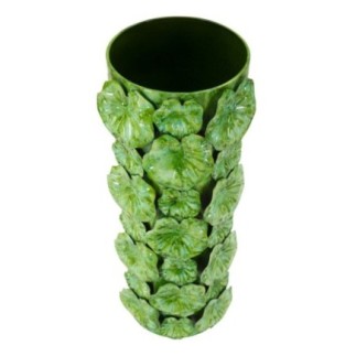 Vaso em forma de concha em metal verde 18x17,5x46