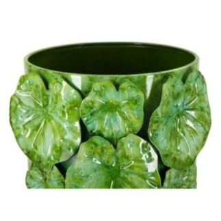 Vaso em forma de concha em metal verde 18x17,5x46