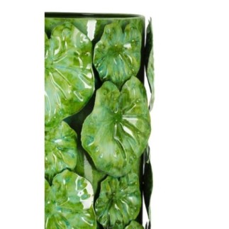 Vaso em forma de concha em metal verde 18x17,5x46