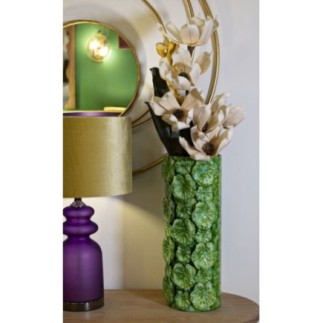 Vaso em forma de concha em metal verde 18x17,5x46