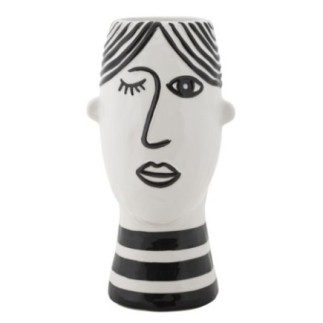 Vaso em forma de rosto em cerâmica branca, 13,2 x 11,8 x 26,3 cm