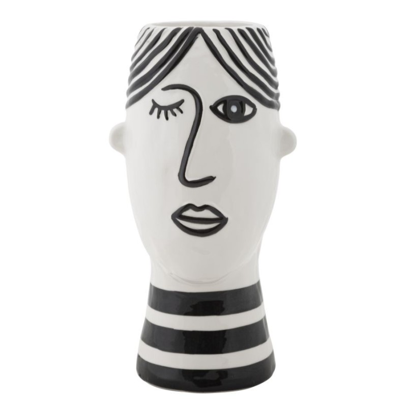 Jarrón de cara de cerámica blanca 13,2x11,8x26,3 cm