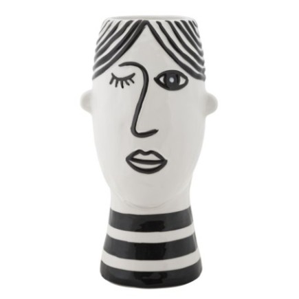 Vaso em forma de rosto em cerâmica branca, 13,2 x 11,8 x 26,3 cm