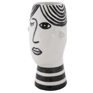 Vaso em forma de rosto em cerâmica branca, 13,2 x 11,8 x 26,3 cm