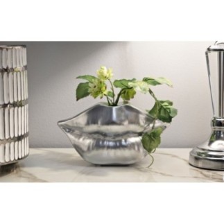 Vaso a labbra in resina argentata 23x8x12 cm