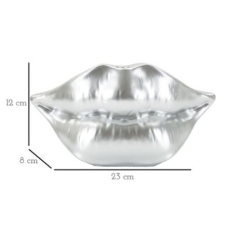 Vaso a labbra in resina argentata 23x8x12 cm