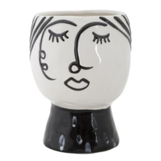 Vaso em forma de rosto em resina branca, 14 x 18,2 cm